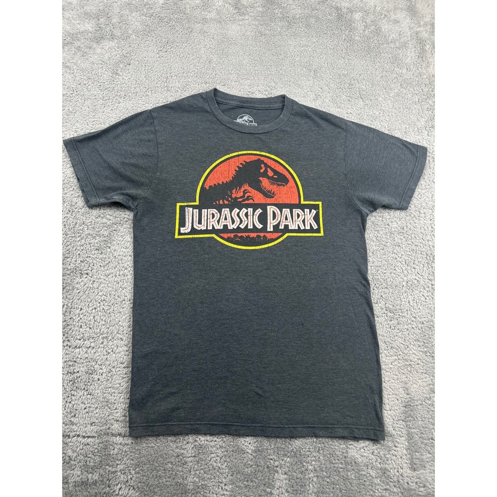 Jurassic Park T-Shirt Mens Small Charcoal Grey Graphic Movie Tee Distressed Logo